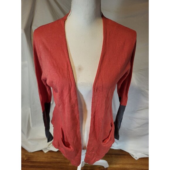 Toad & Co Size Small Linen Blend Orange & Gray Open Front Postcard Cardigan - Picture 1 of 5